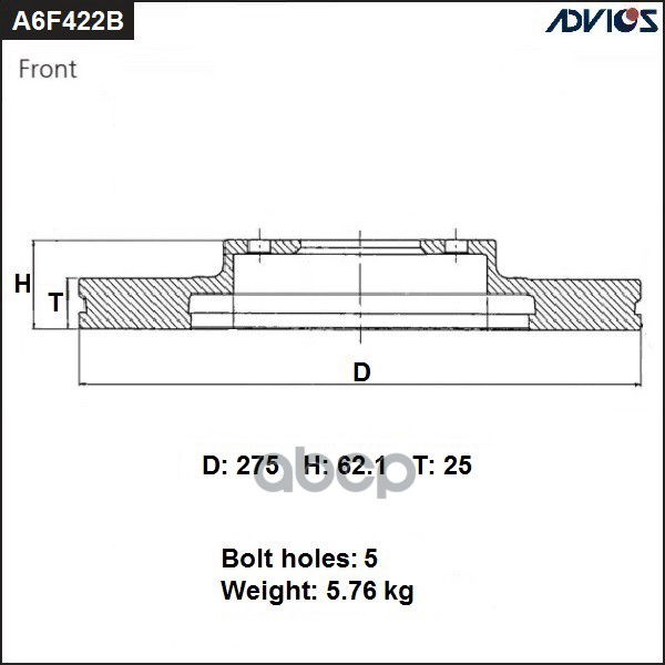 Диск тормозной передний A6F422B ADVICS арт. A6F422B