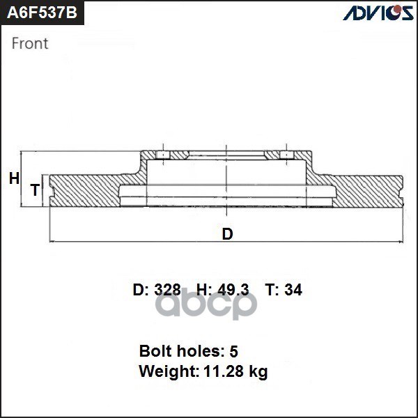 Диск тормозной пер. ADVICS A6F537B ADVICS арт. A6F537B