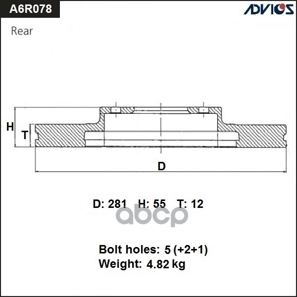Диск Тормозной Зад. Advics A6r078b ADVICS арт. A6R078B