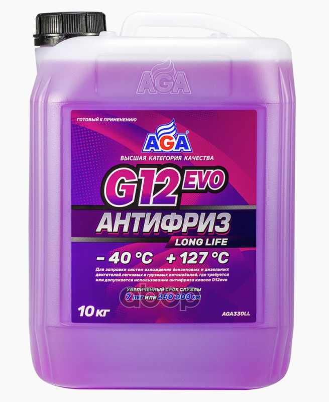 Антифриз AGA G12evo LONG LIFE  фиолетовый  –40 °С (10 кг) (соответствие VAG VWTL774L) AGA арт. aga330ll