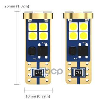 Лампа сигнальная светодиодная, обманка CANBUS, биполярная, 2 шт. W5W 5W 12/24V W2.1x9.5d 6000K AEAR3 AIRLINE арт. AEAR323