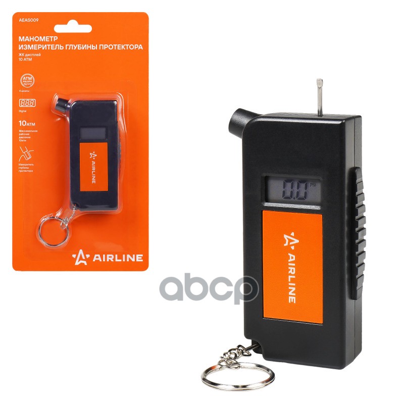 Манометр 2в1, ЖК дисплей 10 АТМ, измеритель глубины протектора (AEAS009) AIRLINE арт. AEAS009