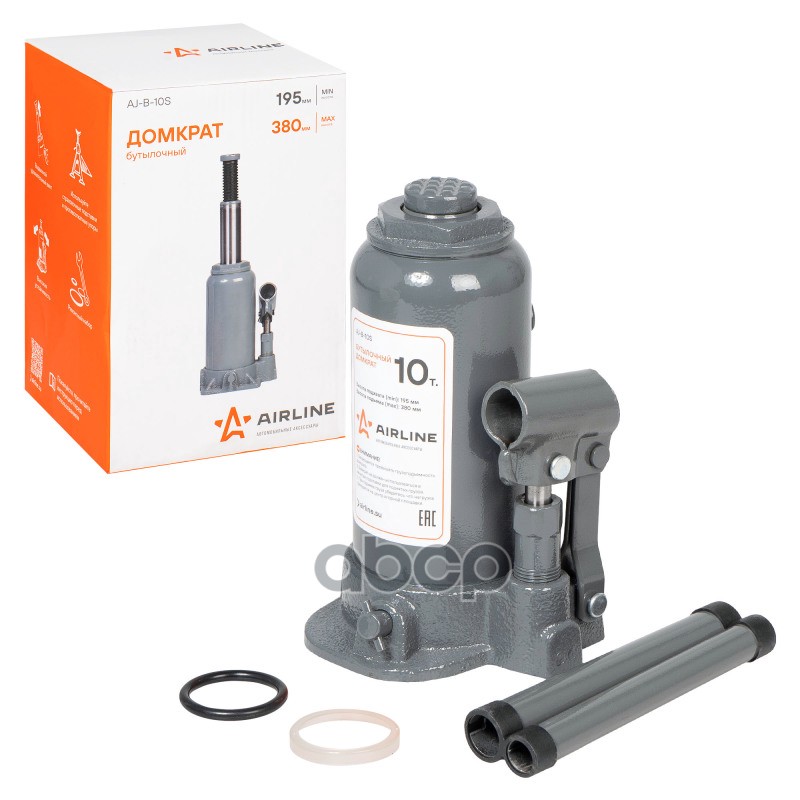 Домкрат бутылочный 10т 195-380мм (AJ-B-10S) AIRLINE арт. aj-b-10s