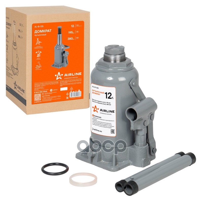 Домкрат бутылочный 12т (MIN - 195мм, MAX - 380мм) (AJ-B-12S) AIRLINE арт. AJB12S