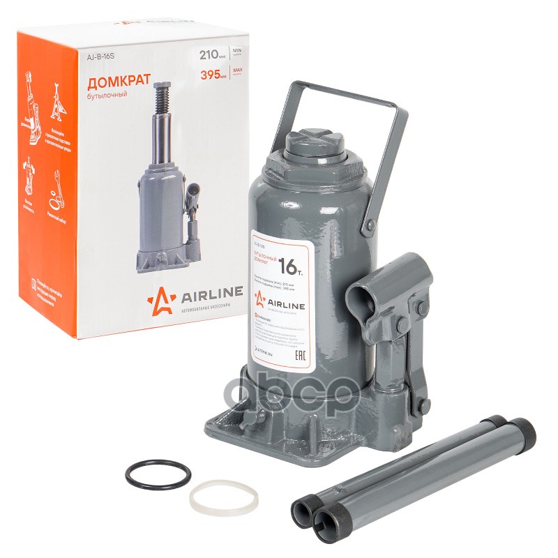 Домкрат бутылочный 16т (MIN - 210мм, MAX - 395мм) (AJ-B-16S) AIRLINE арт. AJB16S