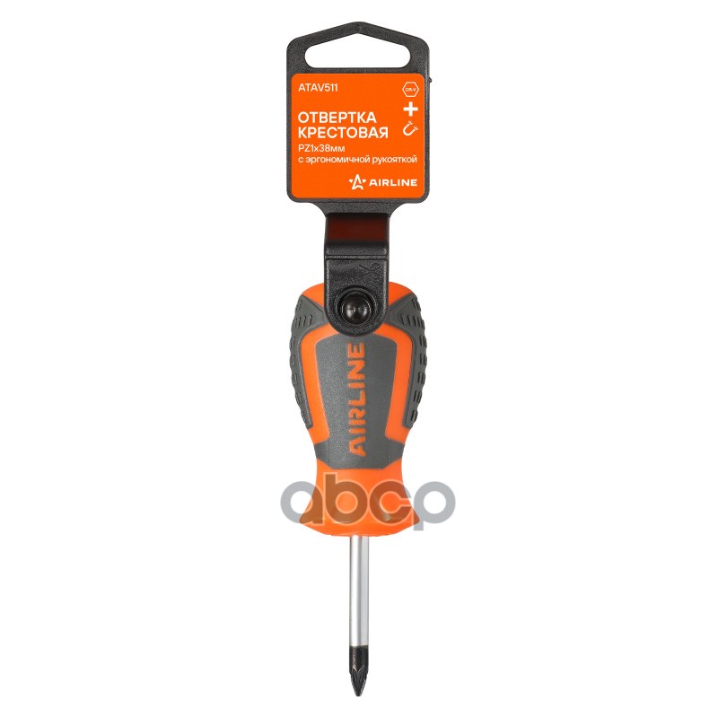 Отвертка крестовая PZ1x38мм с эргономичной рукояткой магнитная, пласт.подвес (ATAV511) AIRLINE арт. ATAV511