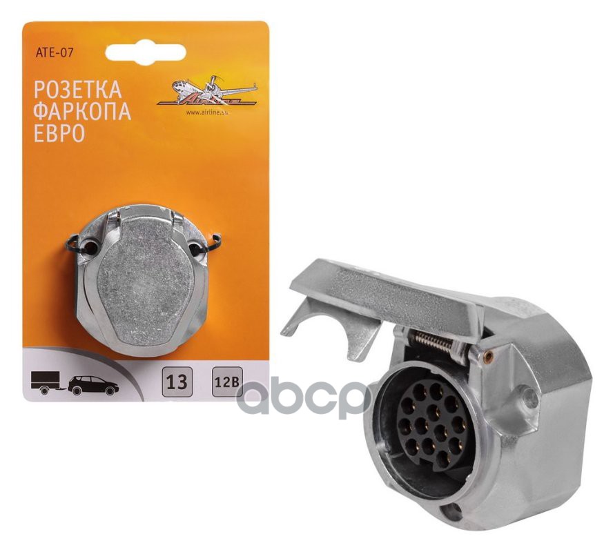 Розетка фаркопа 12В 13 контактов ЕВРО металл (ATE-07) AIRLINE арт. ate-07