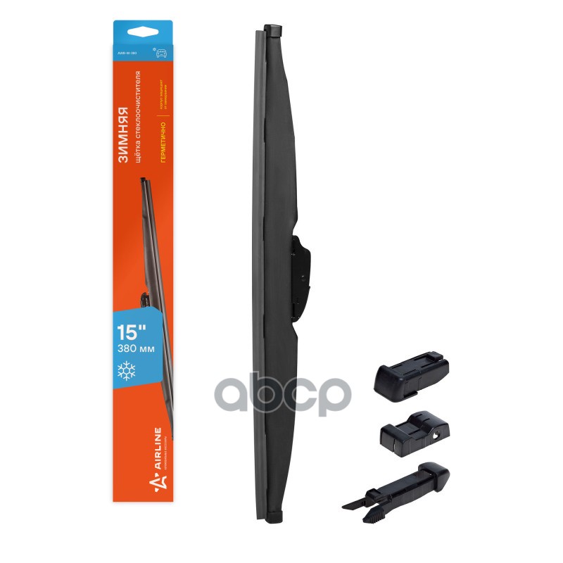 Щетка стеклоочистителя зимняя 380мм (15) 4 адаптера AIRLINE арт. AWBW380