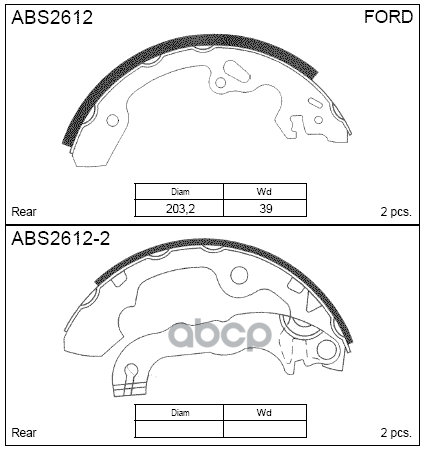 Колодки  торм. барабан. задние Ford Focus I 98-04 / Ford Focus II 04-12 ALLIED NIPPON арт. abs2612