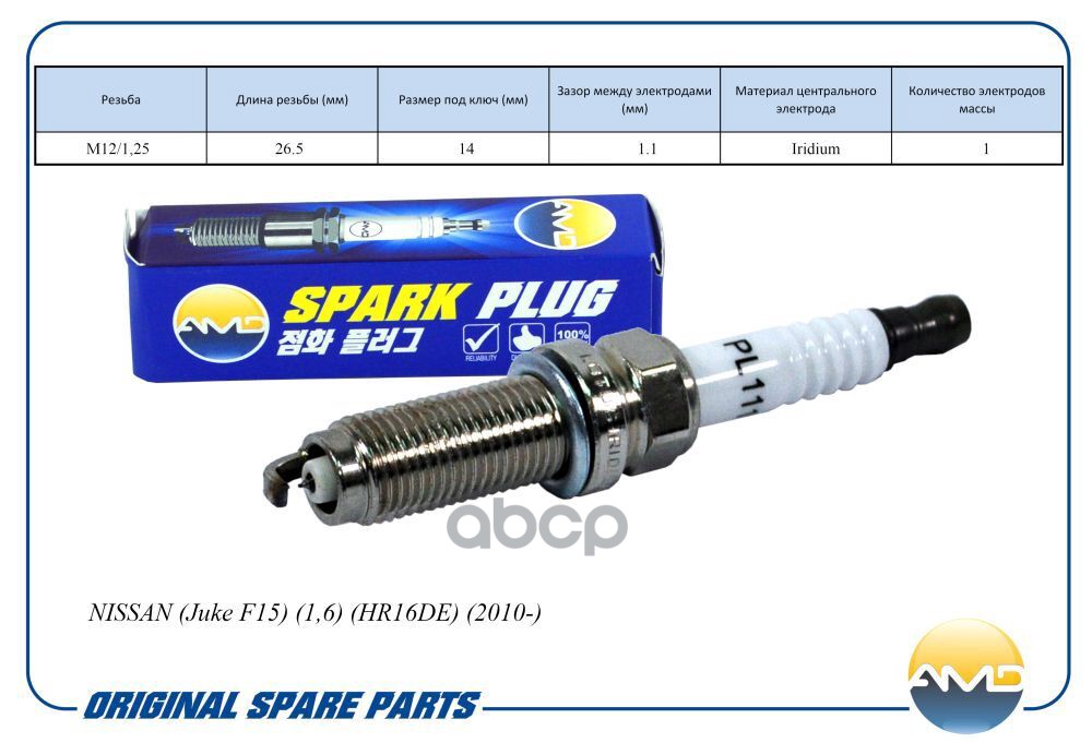 Свеча зажигания 22401-1KT1B/DILZKAR6A11/AMD.PL111 (Iridium) AMD AMD арт. AMDPL111