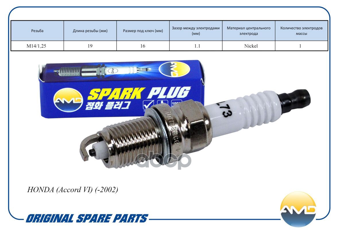 Свеча зажигания (Nickel) HONDA Accord VI, -2002 AMDPL73 AMD арт. AMDPL73