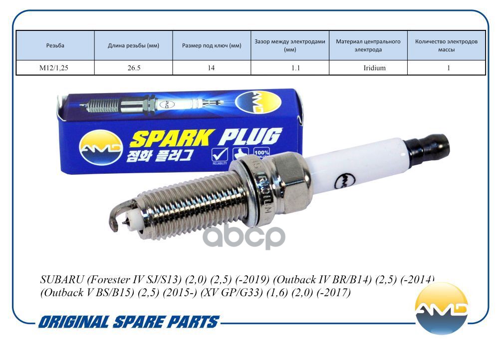 Свеча зажигания 22401-AA780/SILZKAR7B11/AMD.PL89 (Iridium) AMD AMD арт. AMDPL89