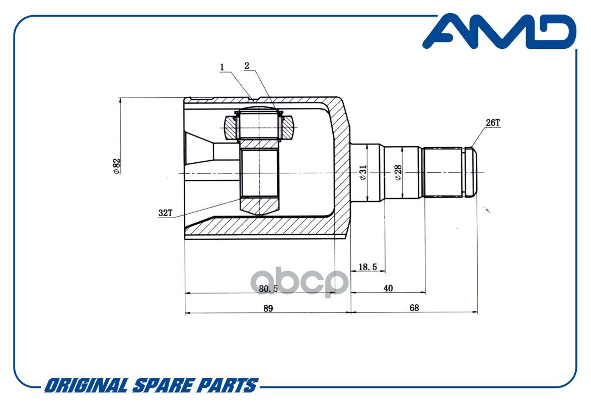 ШРУС внутренний 1K0498103C AMD.SH198 (Z26 Z32) AMD арт. AMDSH198