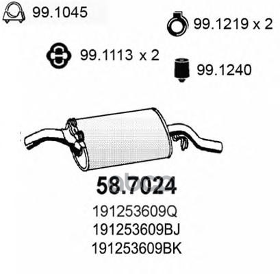 Резонатор Глуш. Задний Golf 1.3 7/87 ASSO арт. 587024