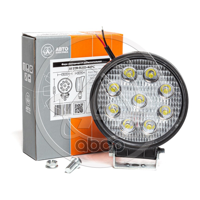 Фара Доп-Ая Круглая, Рассеивмый Свет, 9 Диодов,27W, (115Х42х142) 12/24V Avtoelectrica Ae27r-9Led-42Pc AVTOELECTRICA арт. AE27...