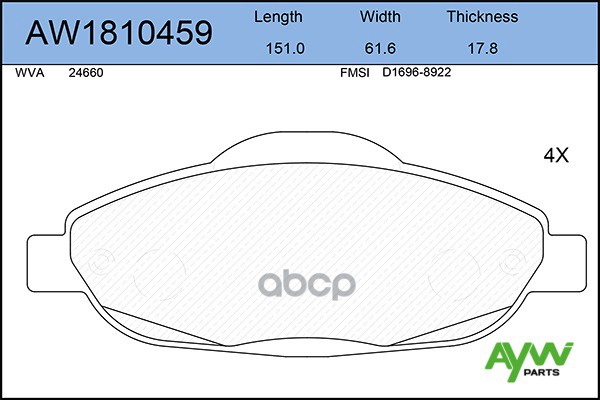 Колодки Тормозные Передние Peugeot 308 07>/3008 1.6 09> AYWIparts арт. AW1810459