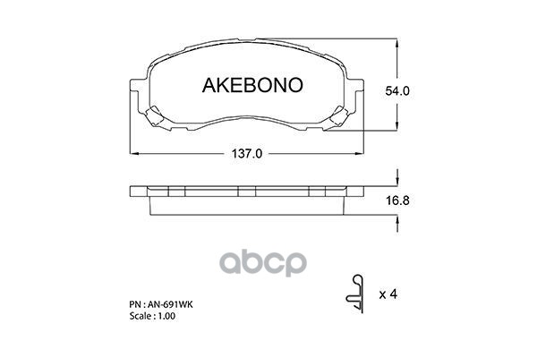Колодки тормозные дисковые передние ПОДХОДЯТ ДЛЯ SUBARU IMPREZA (GG2/3, GD2/3, GH2/3, GE2/3), LEGACY BH5 AN-691WK Akebono арт...