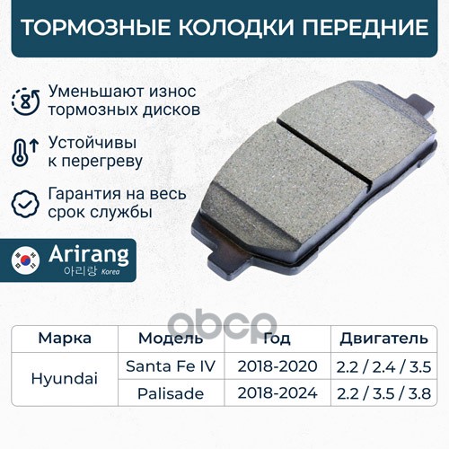 Колодки дискового тормоза перед. Hyundai (Palisade 19-, Santa Fe IV 18-20) 18' Arirang арт. ARG281051