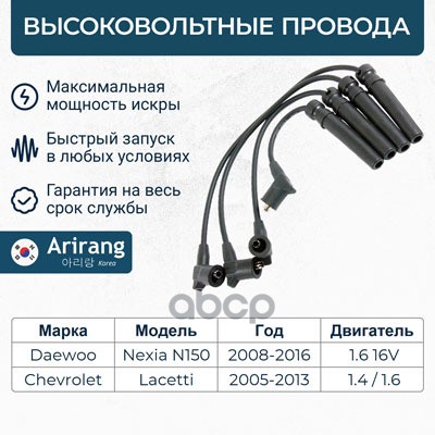 Провода высоковольтные Chevrolet (Lacetti 03-08 1.4/1.6/1.8) Arirang арт. SPB127