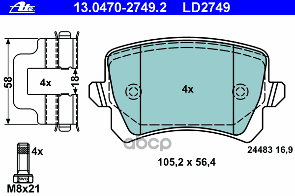 Колодки Тормозные Дисковые Ate 13.0470-2749.2 Ate арт. 13.0470-2749.2