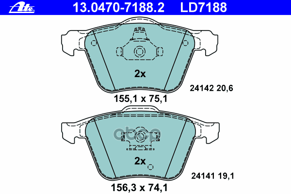 Колодки Тормозные Дисковые Передн, Ceramic, Volvo: Xc90 2.5 T/3.2/3.2 Awd/D3/ D5/D5/T6 02- Ate арт. 13.0470-7188.2