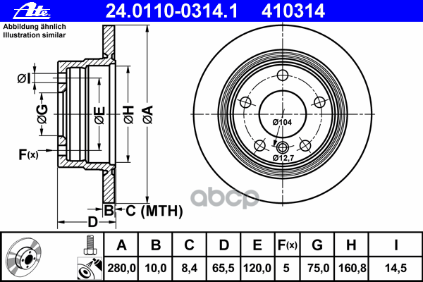 Диск Тормозной Задн, Bmw: 1 116 D/116 I/118 D/118 I 04-12, 1 116 D/116 I/118 D/118 I 03-12 Ate арт. 24.0110-0314.1