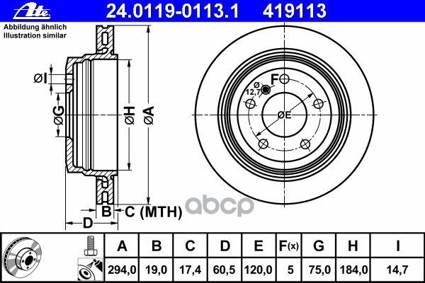 Диск Тормозной Задн, Bmw: 3 325 Xi 98-05, 3 Touring 325 Xi 99-05 Ate арт. 24.0119-0113.1