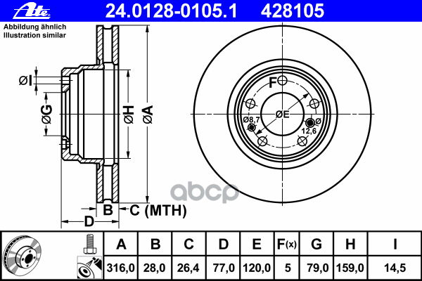 Диск Тормозной Передн, Bmw: 7 725 Tds/728 I,Il/728I X/730 D/730 I,Il/735 I,Il 94-01 Ate арт. 24.0128-0105.1