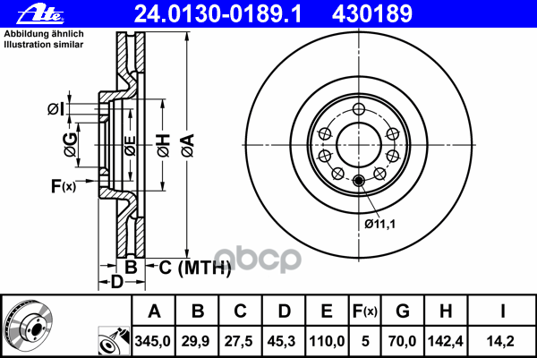Диск Тормозной Передн, Opel: Vectra C 2.8 V6 Turbo 02- Ate арт. 24.0130-0189.1