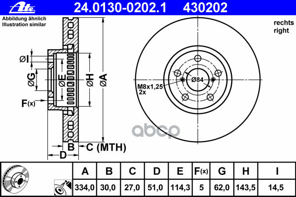 Диск Тормозной Передний R Lexus Gs300/430/460 2006-> /Vent.d=334Mm Ate 24.0130-0202.1 Ate арт. 24.0130-0202.1