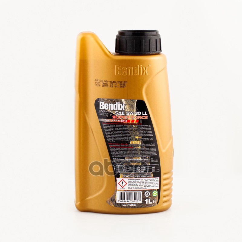 BENDIX Масло моторное 1л.  синтетика BENDIX SUPER FORCE C2/C3 5W-30 LL API SN/CF  ACEA C2/C3  VW504.00/507.