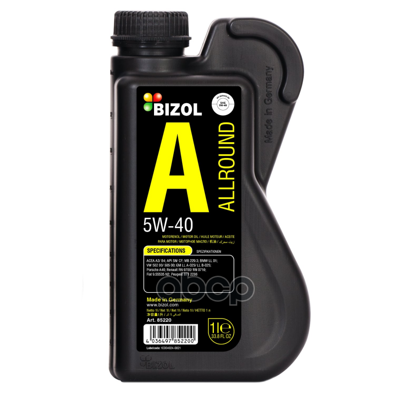 BIZOL 5W-40 1L Allround Sn A3/B4 Синт. Мот.масло