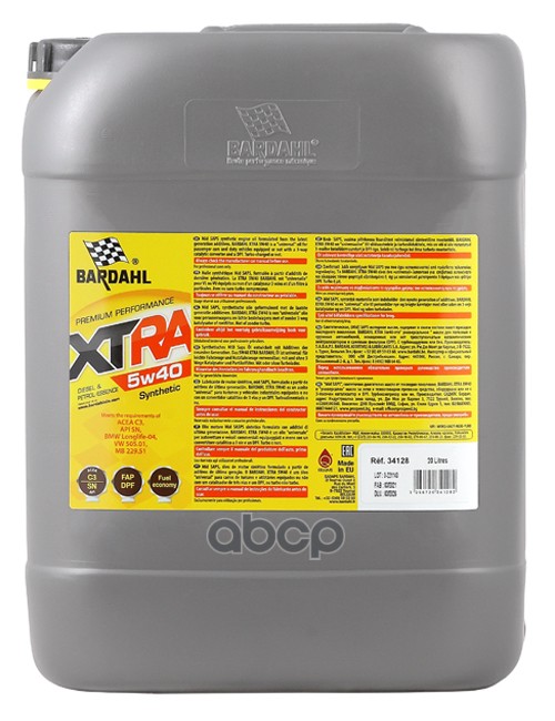 Bardahl 5W40 Xtra C3, Sn 20L (Синт. Моторное Масло)