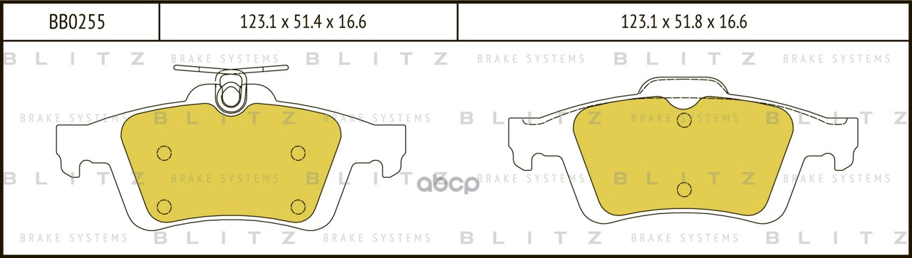 Колодки тормозные дисковые задние RENAULT Laguna 01-FORD Focus/C-Max 03-OPEL Vectra C 02- BB0255 Blitz арт. BB0255