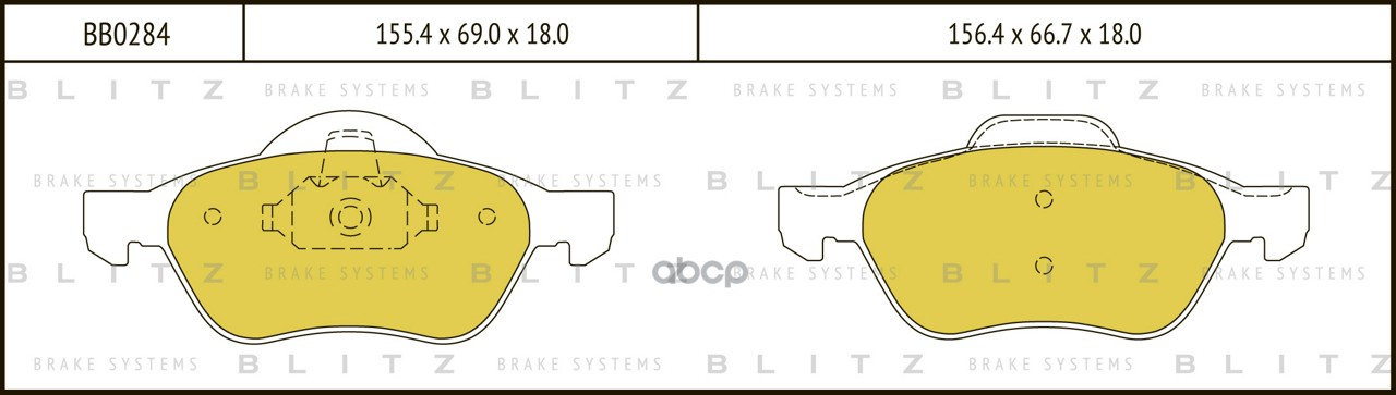 Колодки тормозные дисковые передние RENAULT Megane 04- BB0284 Blitz арт. BB0284
