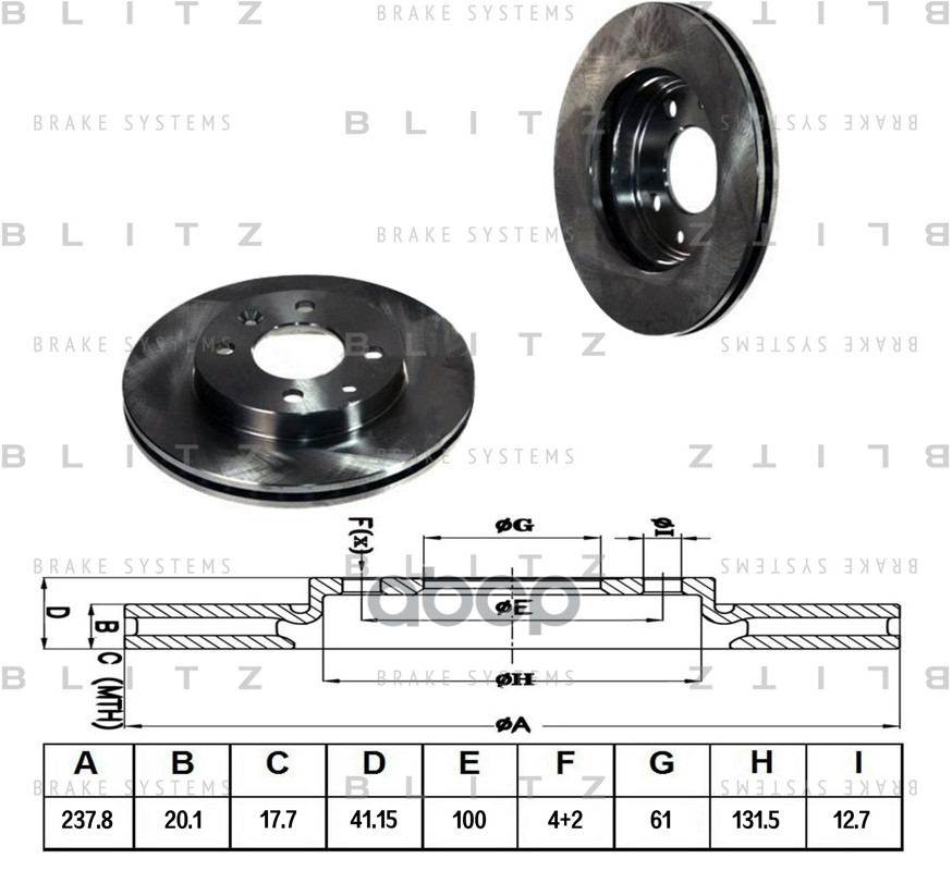 Диск тормозной передний вентилируемый Blitz арт. BS0108
