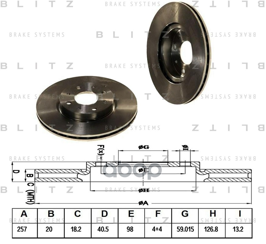 Диск тормозной передний вентилируемый FIAT Bravo/Brava/Tempra/Tipo 90- BS0126 Blitz арт. BS0126