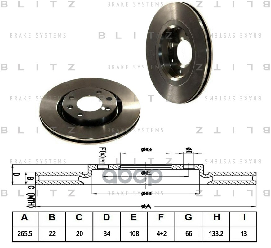 Диск тормозной передний вентилируемый CITROEN C3/C4/Saxo 96-PEUGEOT 206SW/307/Partner 00- BS0135 Blitz арт. BS0135