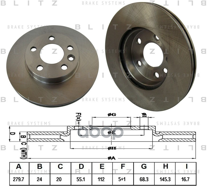 Диск тормозной передний вентилируемый VW Transporter 90- BS0149 Blitz арт. BS0149