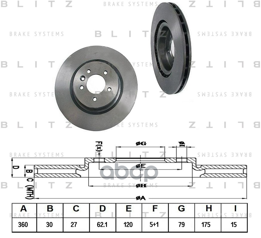 Диск тормозной передний вентилируемый Blitz арт. BS0302