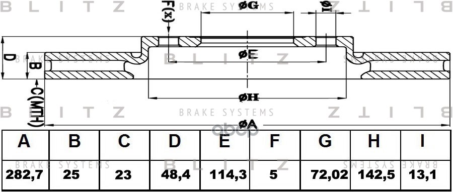 Диск тормозной передний вентилируемый Blitz арт. BS0401