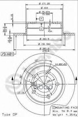 Диск тормозной (Сзади) BMW 3-Series 90-06 Brembo арт. 08.5366.21