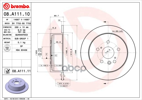 Диск Тормозной Задний Невентилируемый Brembo арт. 08A11110