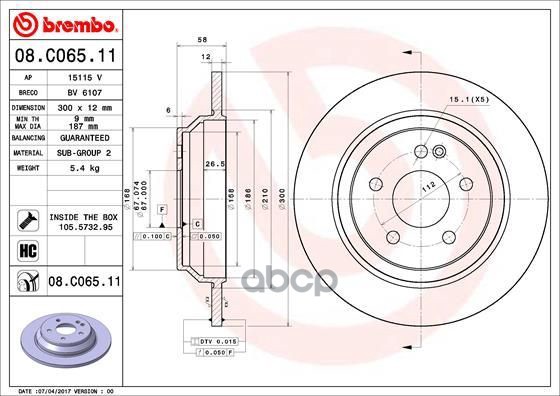 Диск тормозной MERCEDES-BENZ V-CLASS (W447) 08.C065.11 Brembo арт. 08.C065.11