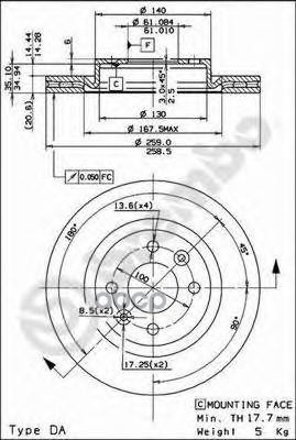 Диск тормозной передний вентилируемый PVT 259мм Brembo арт. 09580224