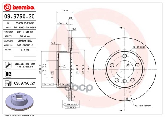 Диск тормозной 09.9750.21 Brembo арт. 09.9750.21