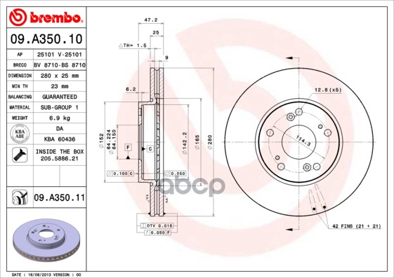 Диск Тормозной Uv Coated | Перед | Brembo арт. 09A35011