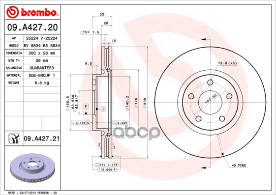 Диск тормозной Brembo Painted Disc 09.A427.21 Brembo арт. 09.A427.21