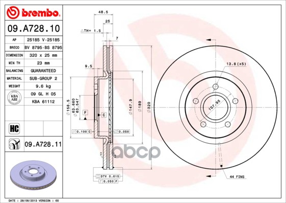 Диск тормозной Brembo Painted Disc 09.A728.11 Brembo арт. 09.A728.11