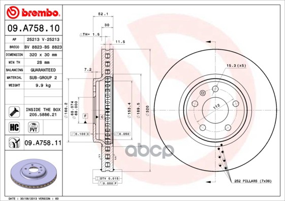 Диск тормозной 09.A758.11 Brembo арт. 09.A758.11